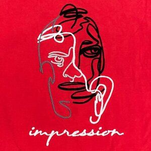 Screenshot Mens M Red "Impression" Tshirt Wearable Art Face Chain Embroidery